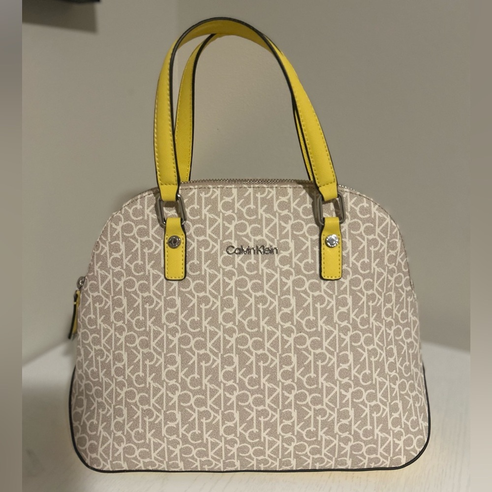 Calvin Klein Monogram Satchel with Yellow Handles